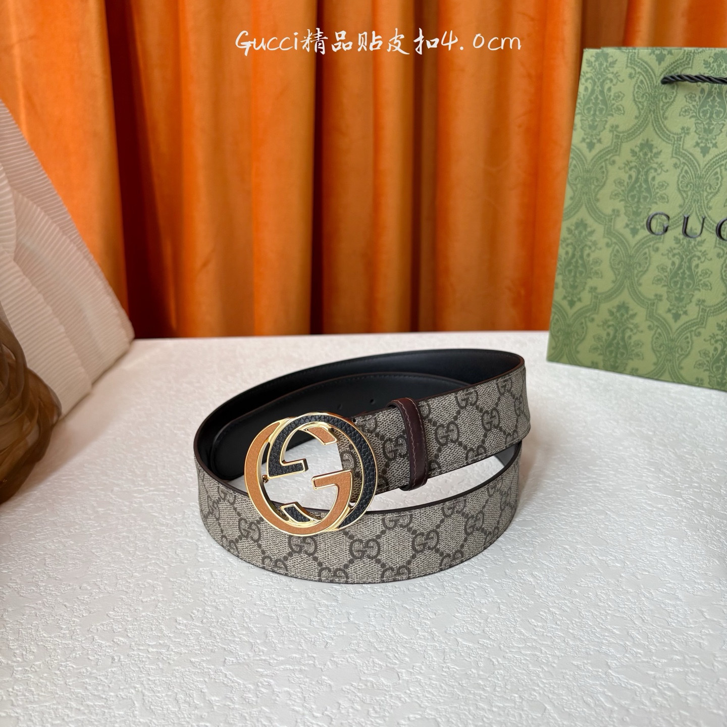 Gucci 经典款印花面 搭配原版皮底 精品贴皮扣 宽4.0 Cm 经典永不过时款 潮流大方 时尚百搭