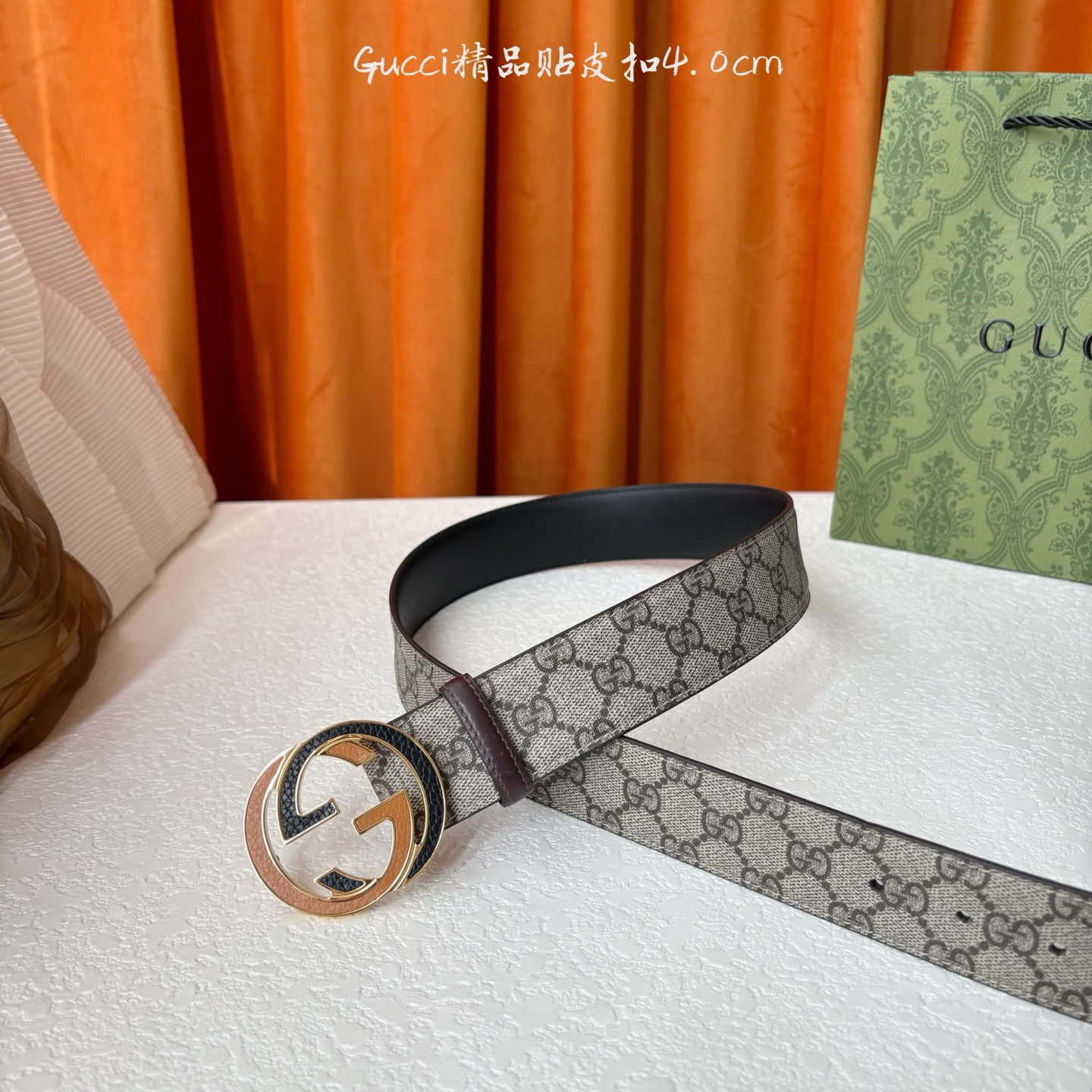 Gucci 经典款印花面 搭配原版皮底 精品贴皮扣 宽4.0 Cm 经典永不过时款 潮流大方 时尚百搭