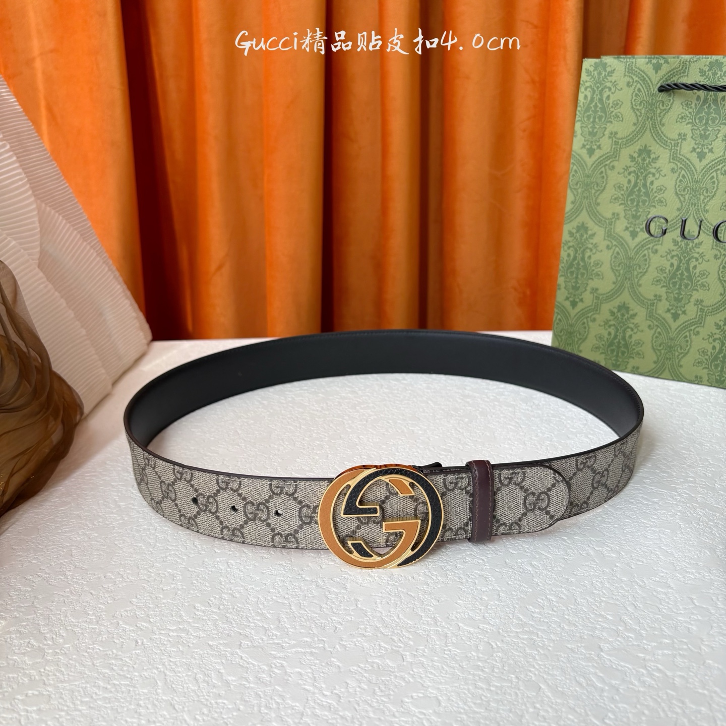Gucci 经典款印花面 搭配原版皮底 精品贴皮扣 宽4.0 Cm 经典永不过时款 潮流大方 时尚百搭