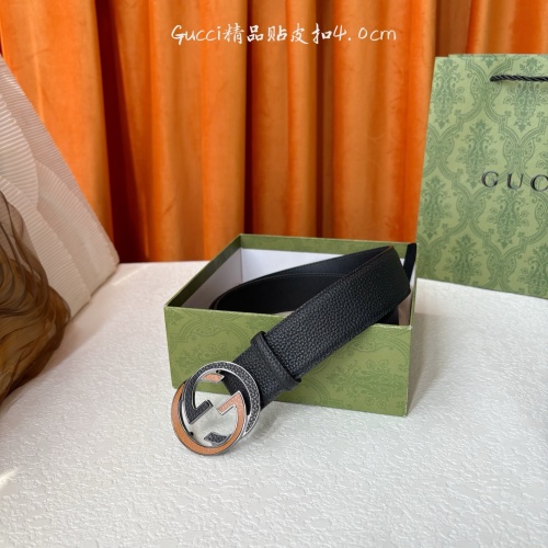 Gucci Black Leather Belt with Interlocking G Buckle, 4.0 cm Width