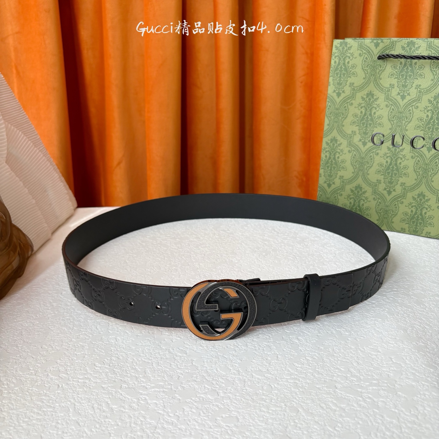 Gucci 经典款压花面 搭配原版皮底 精品贴皮扣 宽4.0 Cm 经典永不过时款 潮流大方 时尚百搭