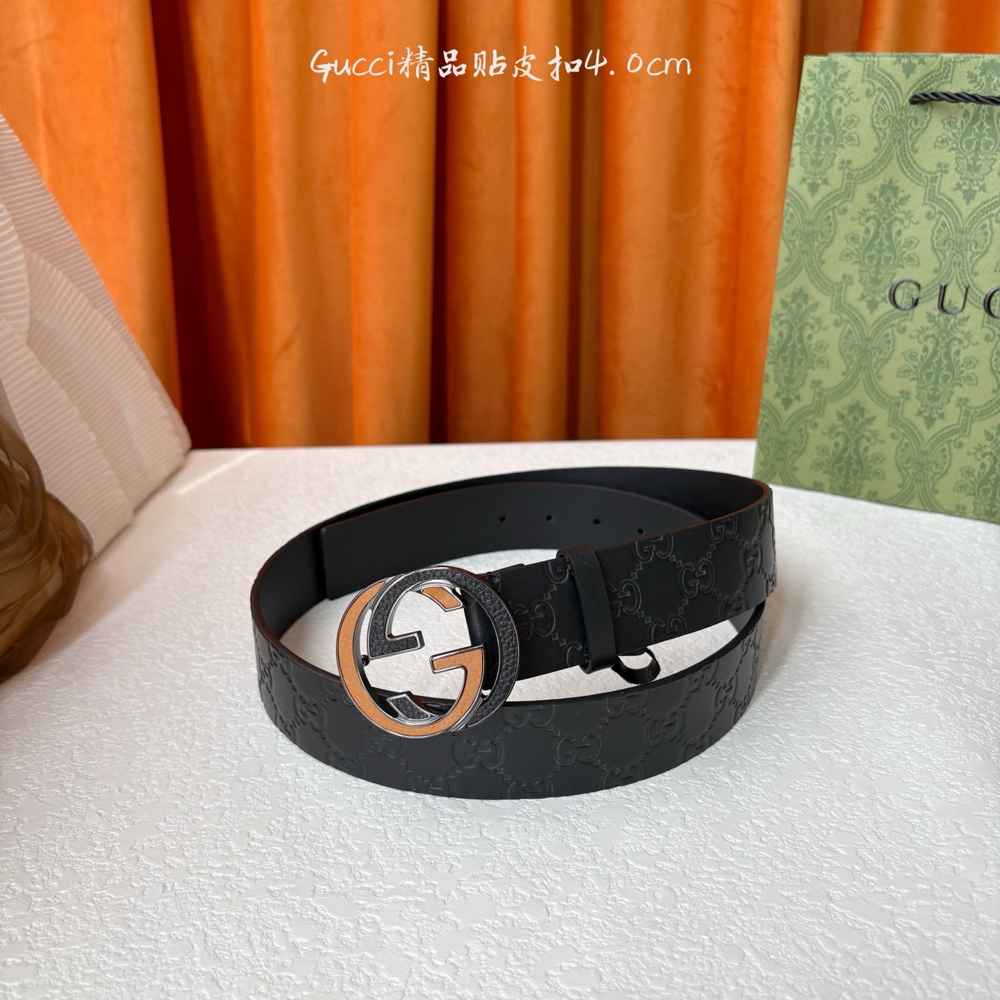Gucci 经典款压花面 搭配原版皮底 精品贴皮扣 宽4.0 Cm 经典永不过时款 潮流大方 时尚百搭