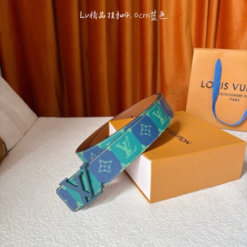 Louis Vuitton 40mm Reversible Leather Belt with Steel Buckle - Blue 1 Louis Vuitton 40mm Reversible Leather Belt with Steel Buckle - Blue