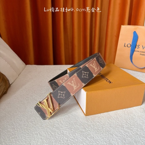 Louis Vuitton 40mm Monogram Leather Belt with Gold Buckle 1 Louis Vuitton 40mm Monogram Leather Belt with Gold Buckle