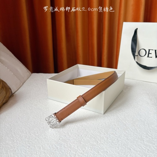 Loewe Anagram Pebble Grain Leather Belt Caramel/Silver Buckle 2.0cm Wide