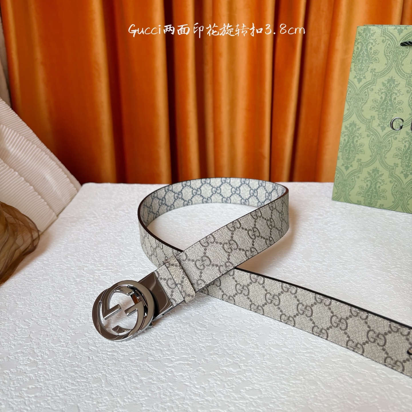 Gucci新款腰带 双面品牌logo印花 搭配专柜精品旋转扣 宽3 8cm