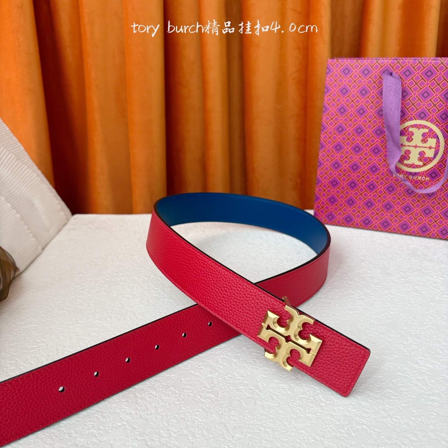 TORY BURCH汤丽柏琦双面腰带采用图形化双T logo扣件 宽4 0cm