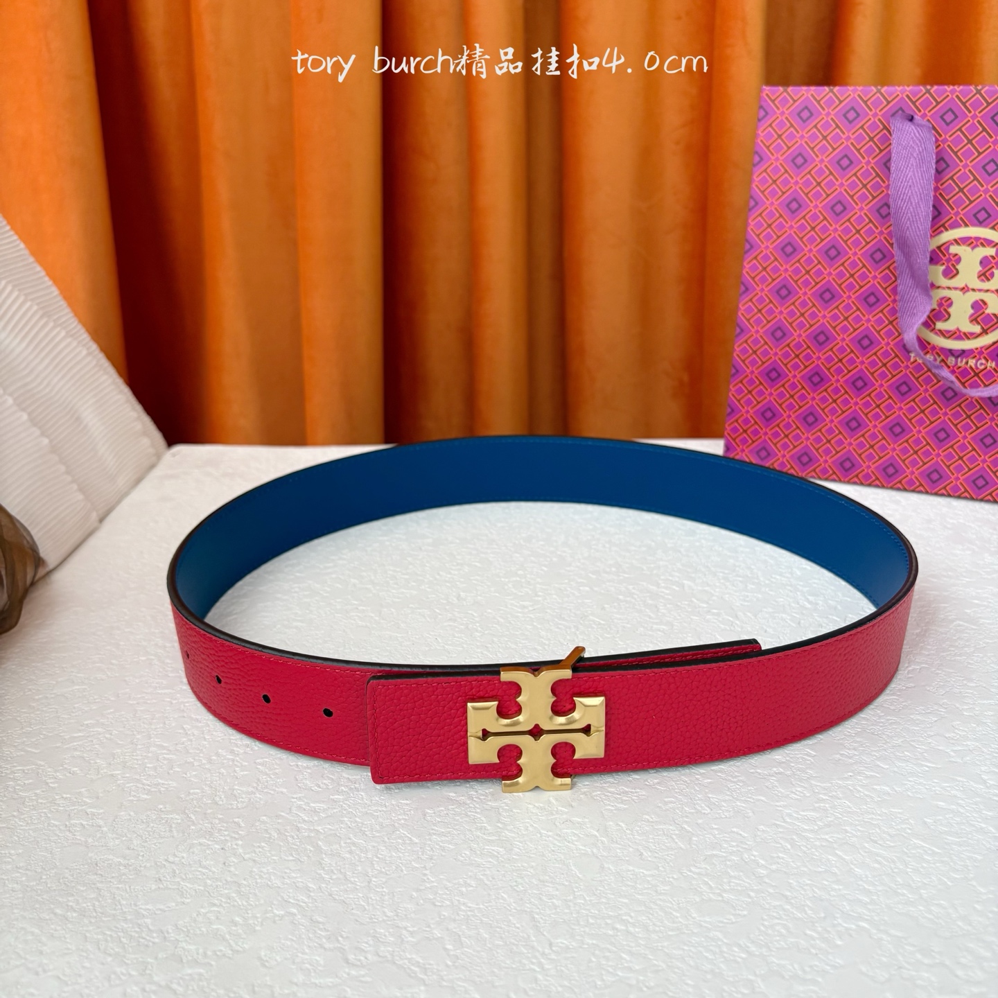 TORY BURCH汤丽柏琦双面腰带采用图形化双T logo扣件 宽4 0cm