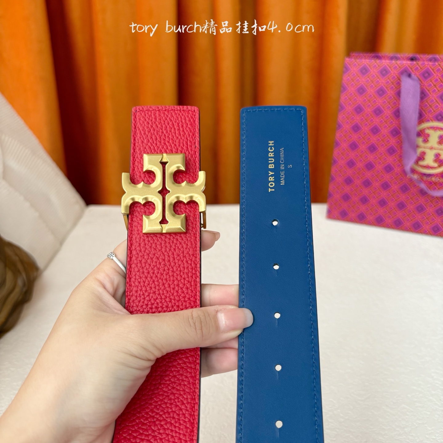 TORY BURCH汤丽柏琦双面腰带采用图形化双T logo扣件 宽4 0cm