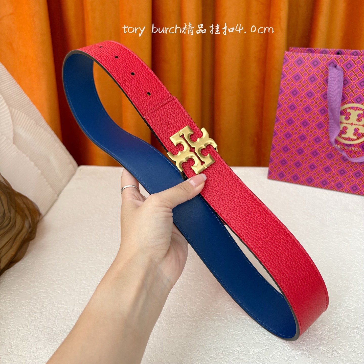 TORY BURCH汤丽柏琦双面腰带采用图形化双T logo扣件 宽4 0cm