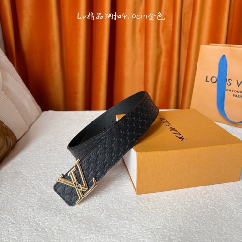 Louis Vuitton Embossed Leather Belt with Gold Buckle, 4.0cm Width