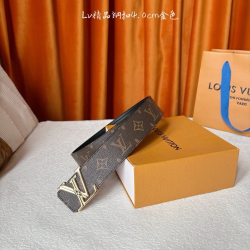 Louis Vuitton Monogram Pattern Belt with Gold Buckle, 4.0cm Width 1 Louis Vuitton Monogram Pattern Belt with Gold Buckle, 4.0cm Width
