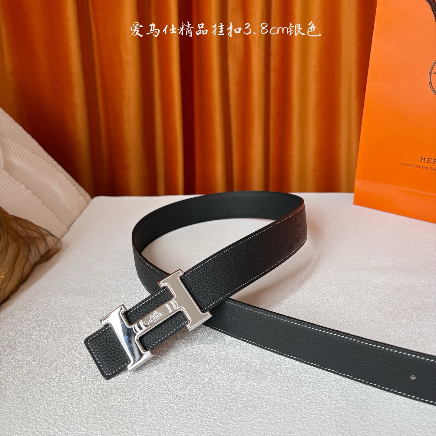【爱马仕】Hermes 原单爱马仕，宽3.8cm进口原版皮带身，双面可两面用，精品电镀五金 ！