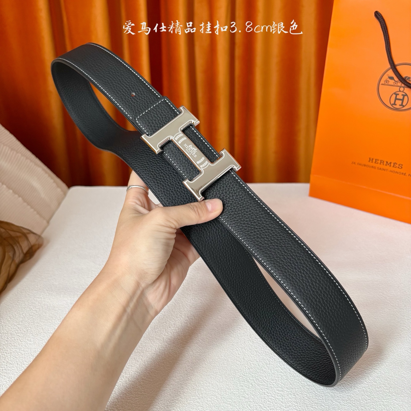 【爱马仕】Hermes 原单爱马仕，宽3.8cm进口原版皮带身，双面可两面用，精品电镀五金 ！