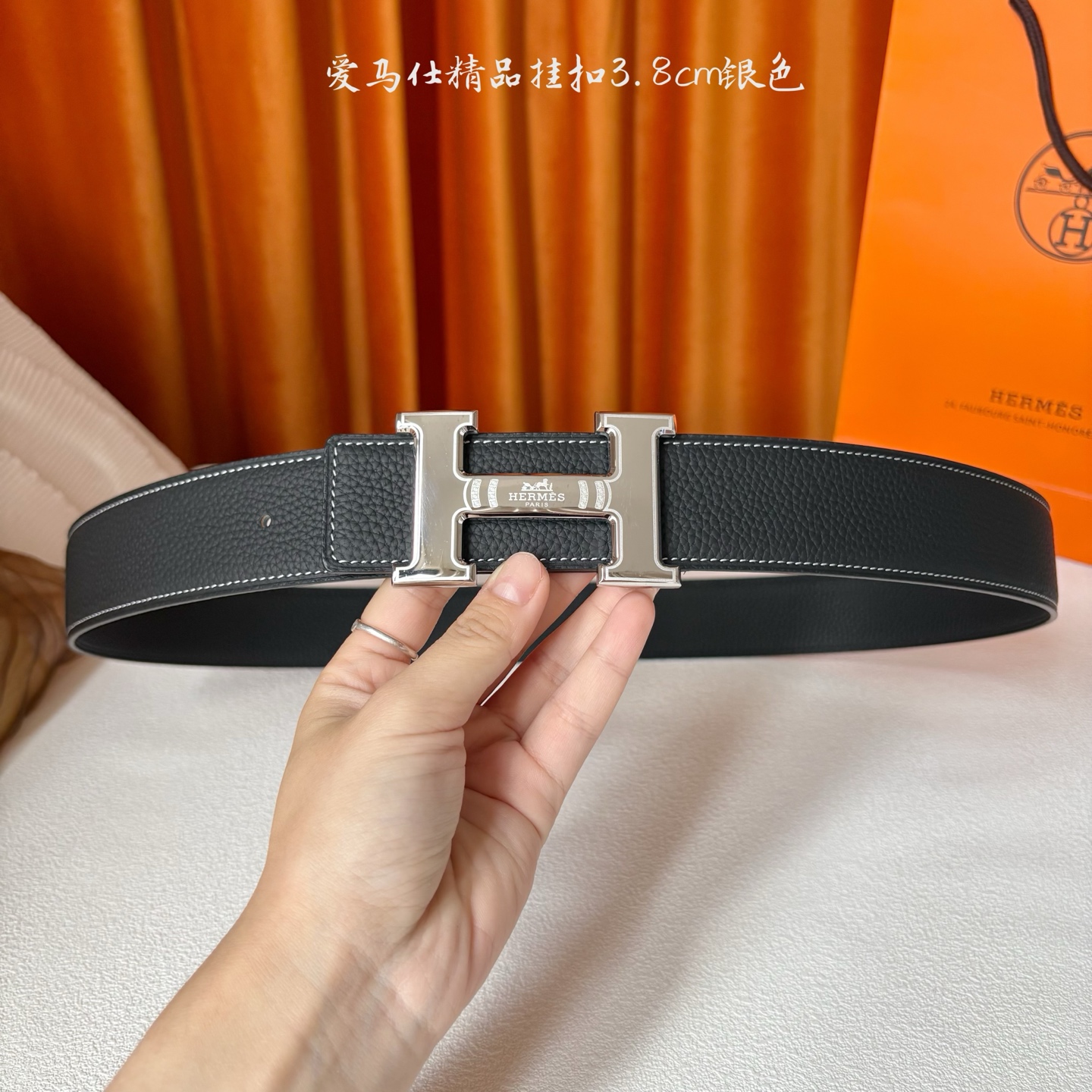 【爱马仕】Hermes 原单爱马仕，宽3.8cm进口原版皮带身，双面可两面用，精品电镀五金 ！