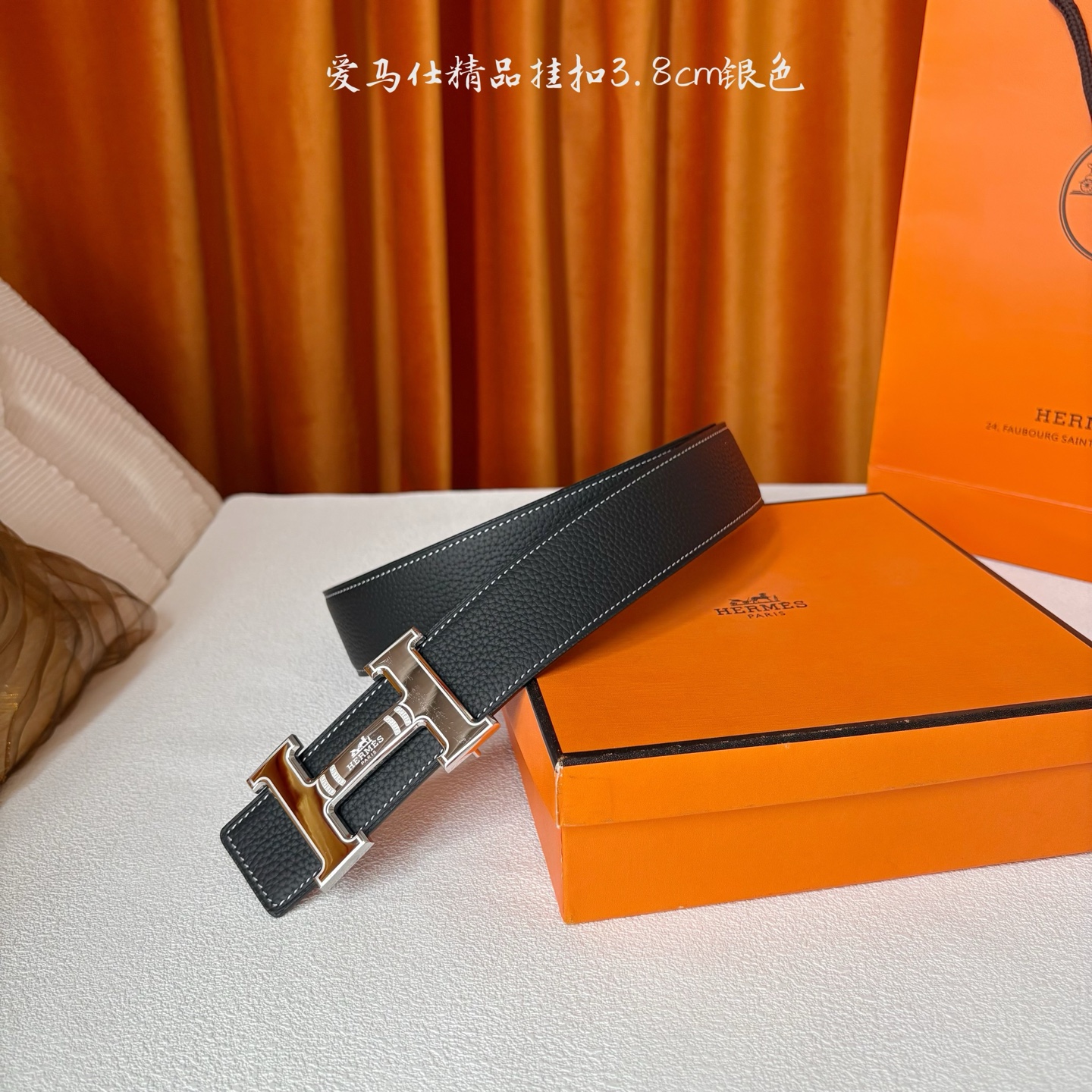 【爱马仕】Hermes 原单爱马仕，宽3.8cm进口原版皮带身，双面可两面用，精品电镀五金 ！