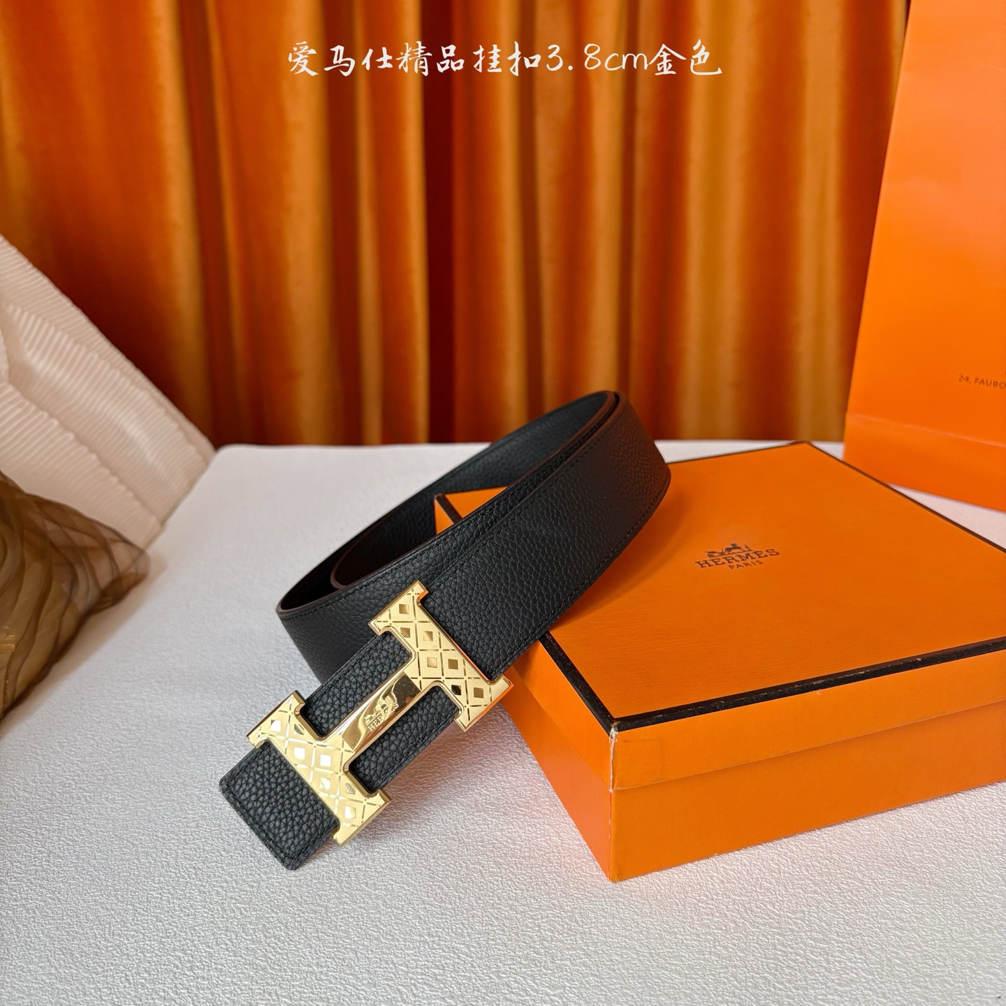 【爱马仕】Hermes 原单爱马仕，宽3.8cm进口原版皮带身，双面可两面用，精品电镀五金 ！