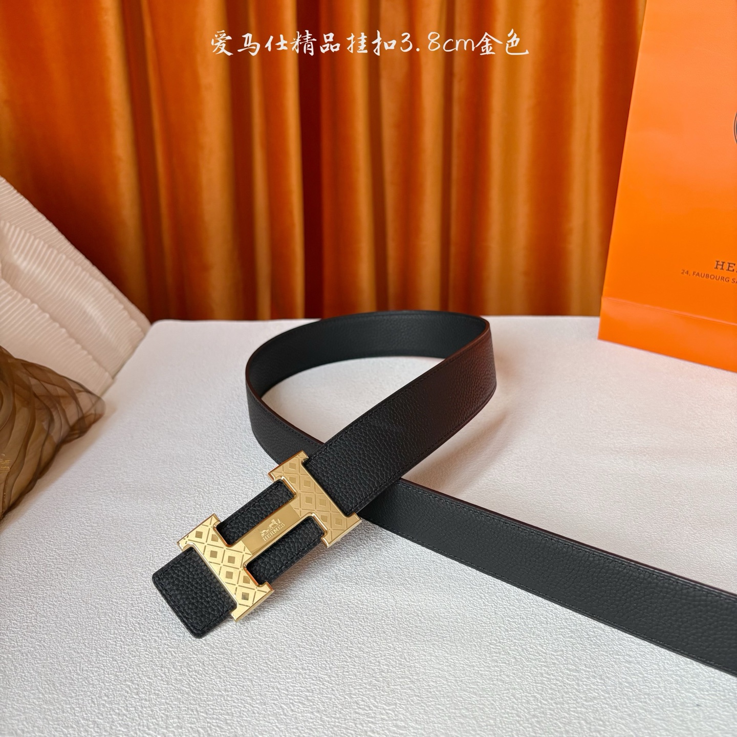 【爱马仕】Hermes 原单爱马仕，宽3.8cm进口原版皮带身，双面可两面用，精品电镀五金 ！