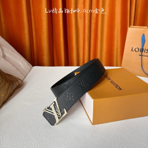 Louis Vuitton Embossed Leather Belt with Steel Buckle - 4.0cm Width 1 Louis Vuitton Embossed Leather Belt with Steel Buckle - 4.0cm Width
