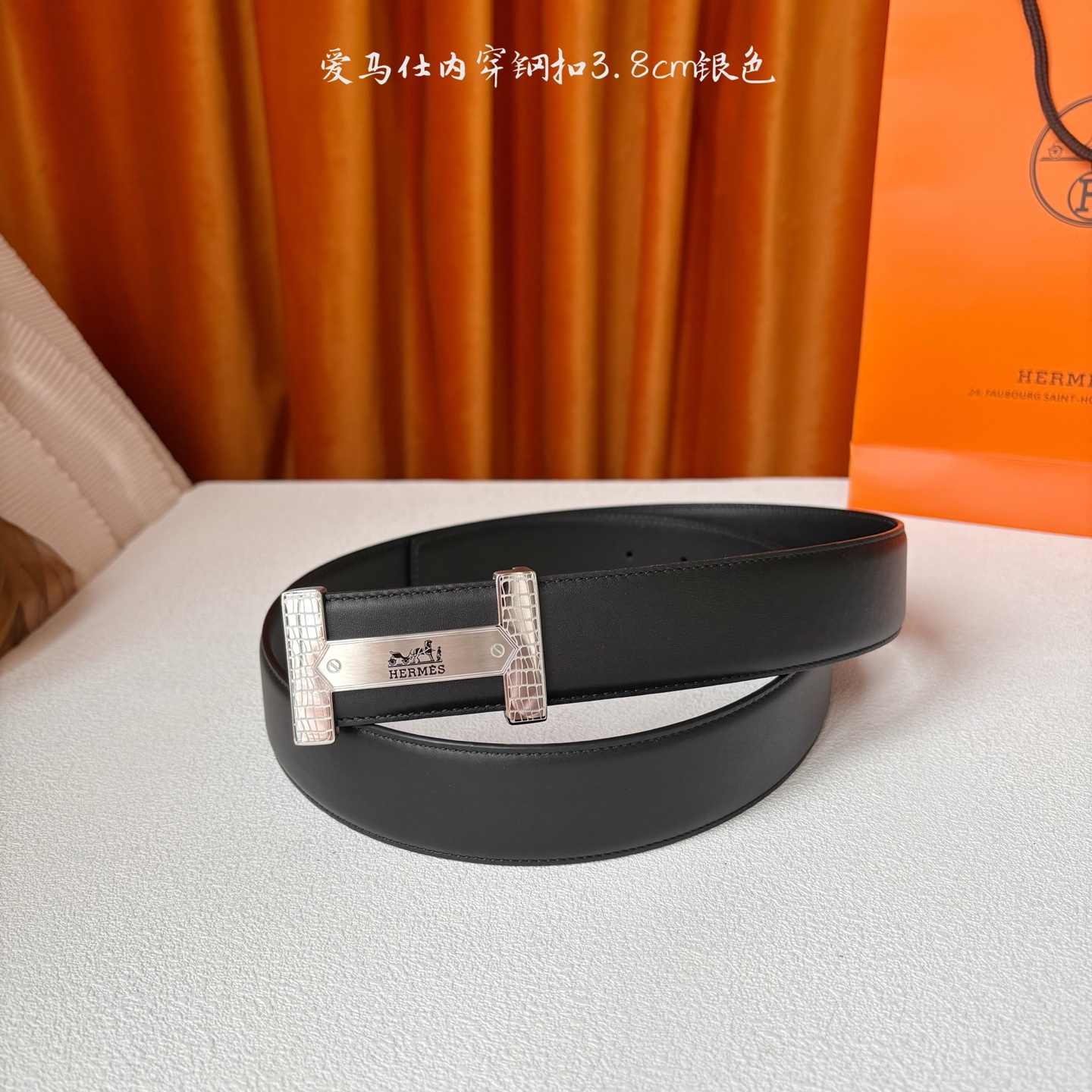 【爱马仕】Hermes 原单爱马仕，宽3.8cm进口原版皮带身，双面可用，内穿精品钢扣，精品电镀五金 ！
