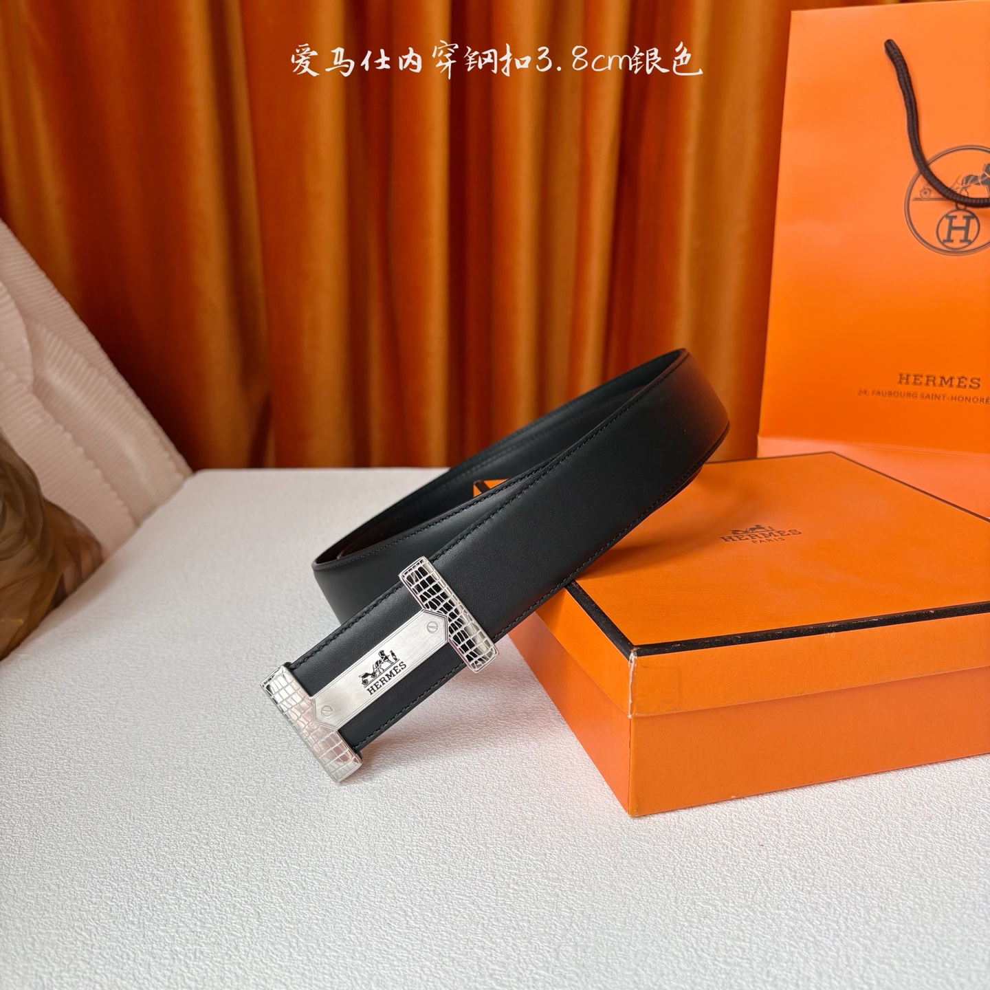 【爱马仕】Hermes 原单爱马仕，宽3.8cm进口原版皮带身，双面可用，内穿精品钢扣，精品电镀五金 ！