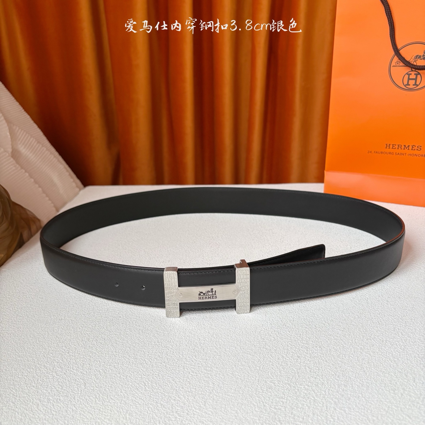 【爱马仕】Hermes 原单爱马仕，宽3.8cm进口原版皮带身，双面可用，内穿精品钢扣，精品电镀五金 ！