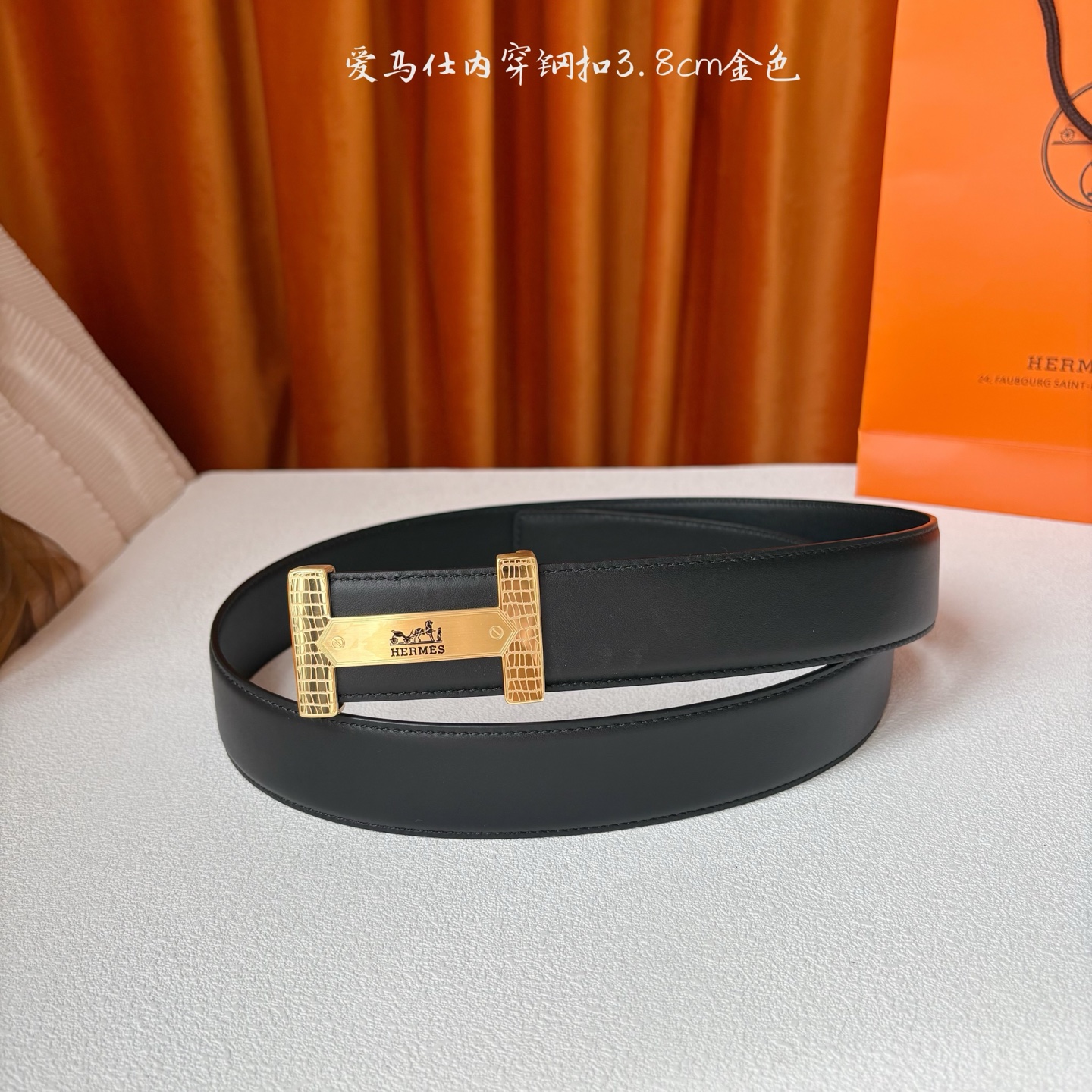 【爱马仕】Hermes 原单爱马仕，宽3.8cm进口原版皮带身，双面可用，内穿精品钢扣，精品电镀五金 ！