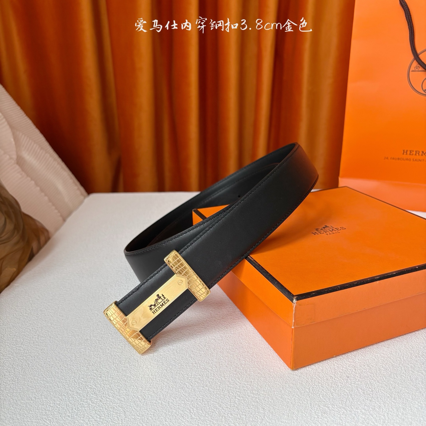 【爱马仕】Hermes 原单爱马仕，宽3.8cm进口原版皮带身，双面可用，内穿精品钢扣，精品电镀五金 ！