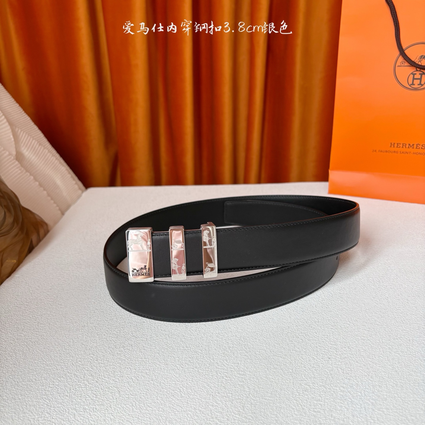 【爱马仕】Hermes 原单爱马仕，宽3.8cm进口原版皮带身，双面可用，内穿精品钢扣，精品电镀五金 ！