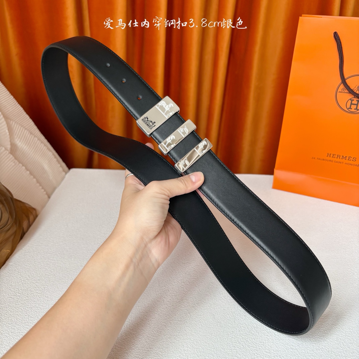 【爱马仕】Hermes 原单爱马仕，宽3.8cm进口原版皮带身，双面可用，内穿精品钢扣，精品电镀五金 ！