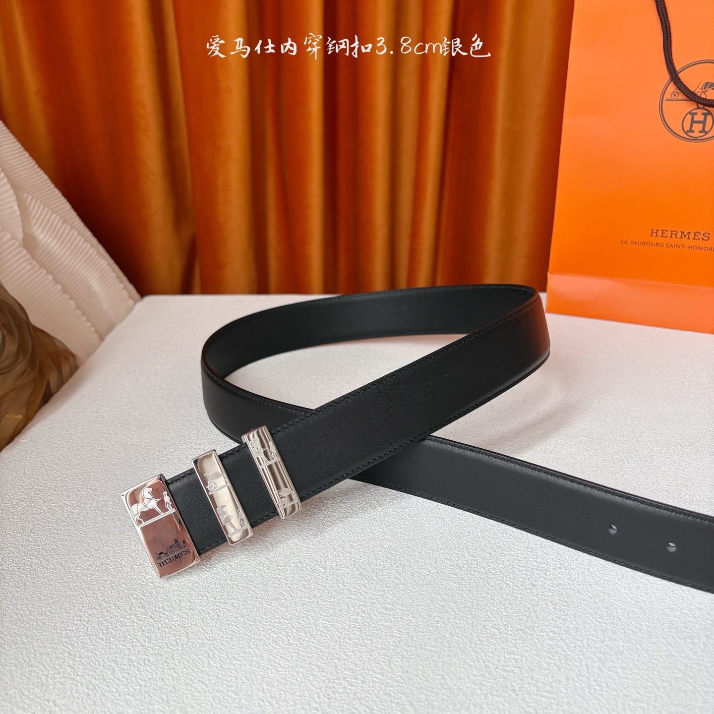 【爱马仕】Hermes 原单爱马仕，宽3.8cm进口原版皮带身，双面可用，内穿精品钢扣，精品电镀五金 ！