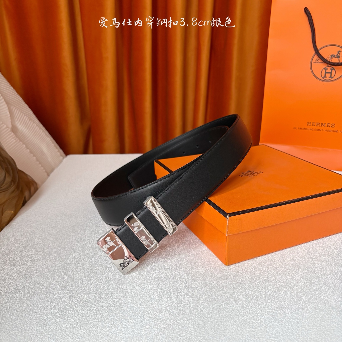 【爱马仕】Hermes 原单爱马仕，宽3.8cm进口原版皮带身，双面可用，内穿精品钢扣，精品电镀五金 ！