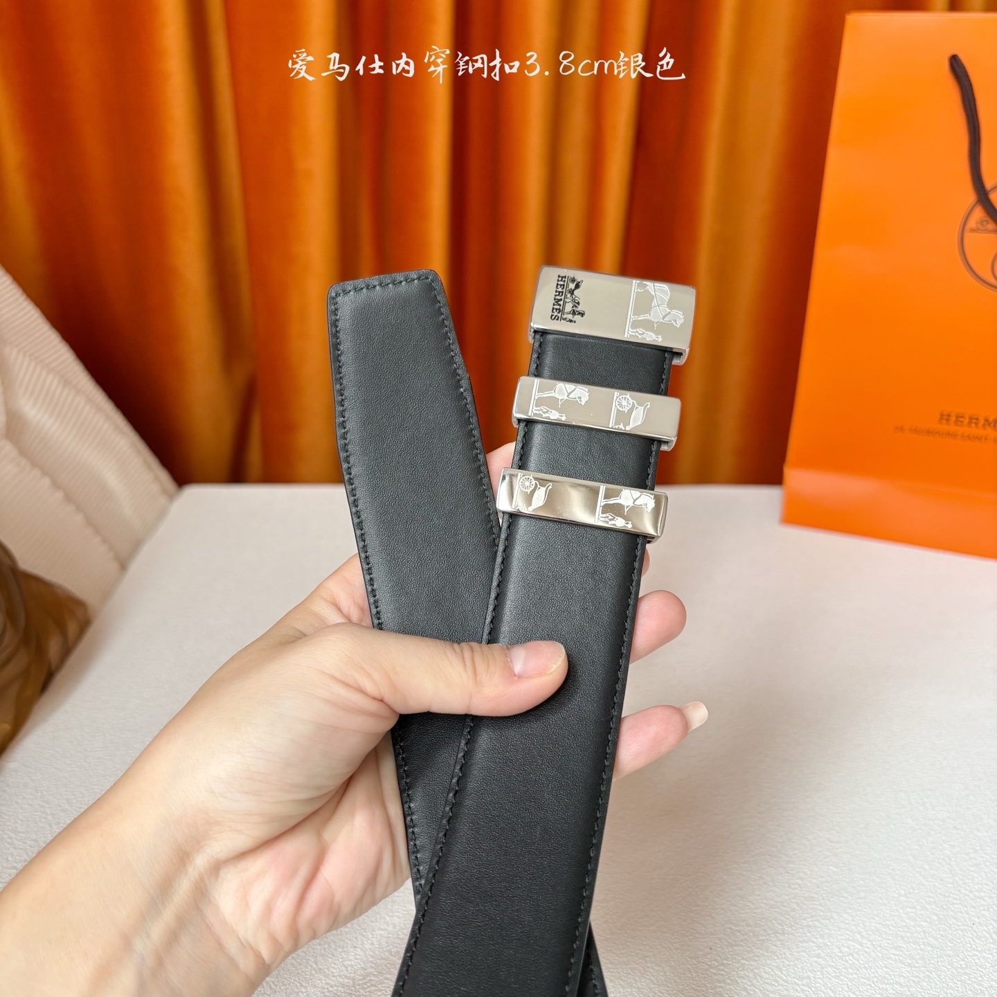 【爱马仕】Hermes 原单爱马仕，宽3.8cm进口原版皮带身，双面可用，内穿精品钢扣，精品电镀五金 ！