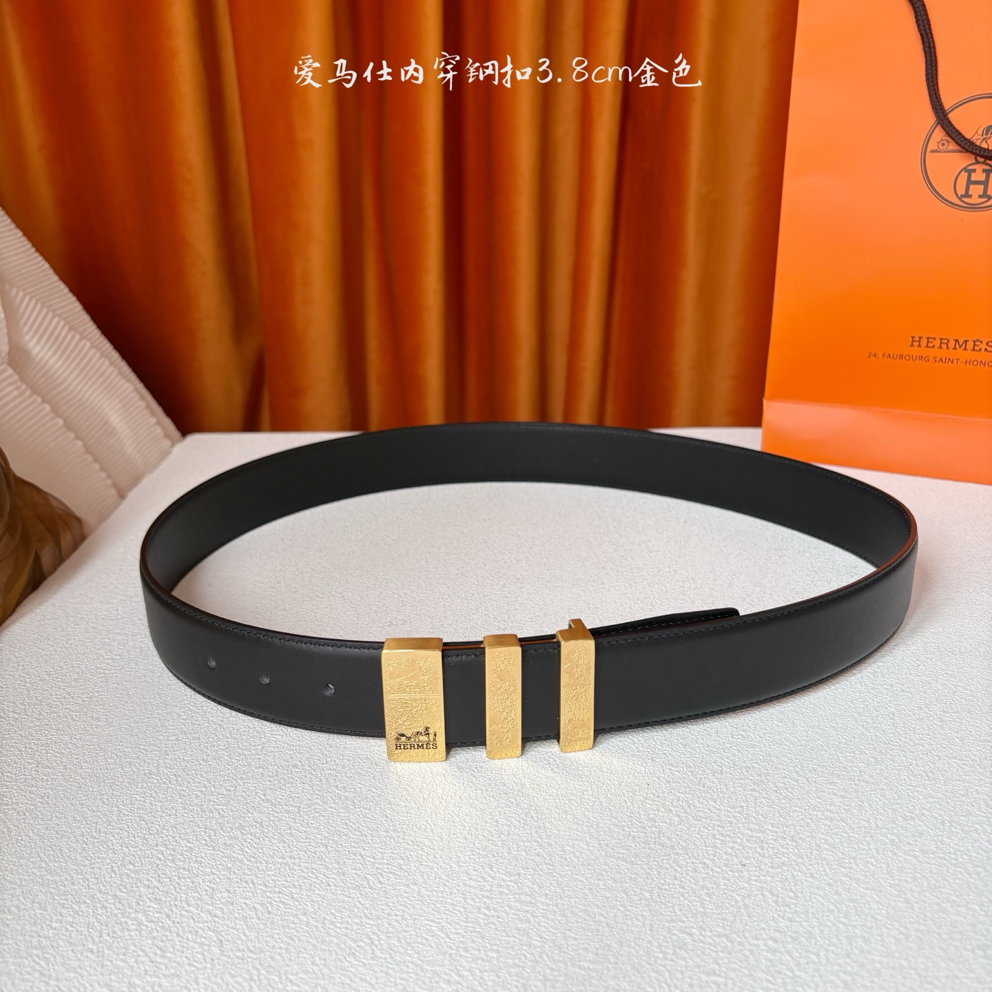 【爱马仕】Hermes 原单爱马仕，宽3.8cm进口原版皮带身，双面可用，内穿精品钢扣，精品电镀五金 ！