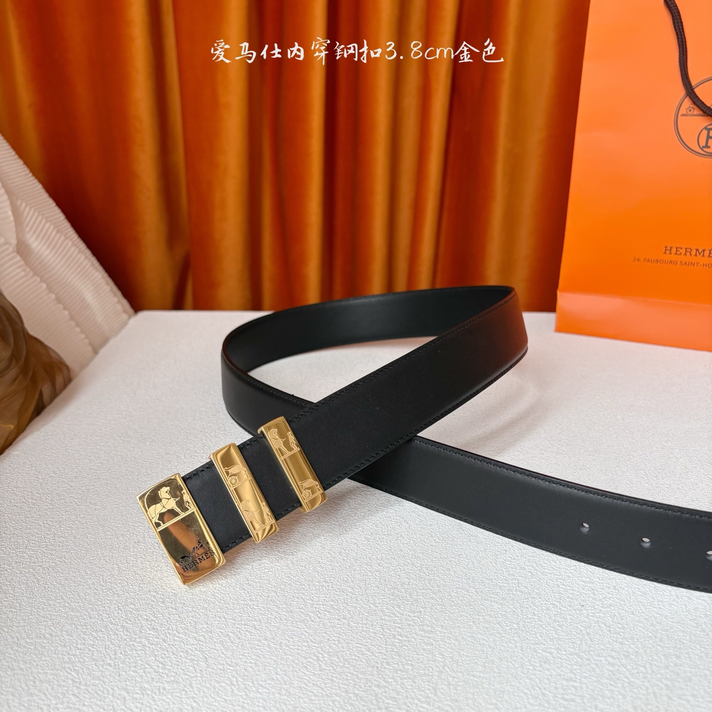 【爱马仕】Hermes 原单爱马仕，宽3.8cm进口原版皮带身，双面可用，内穿精品钢扣，精品电镀五金 ！