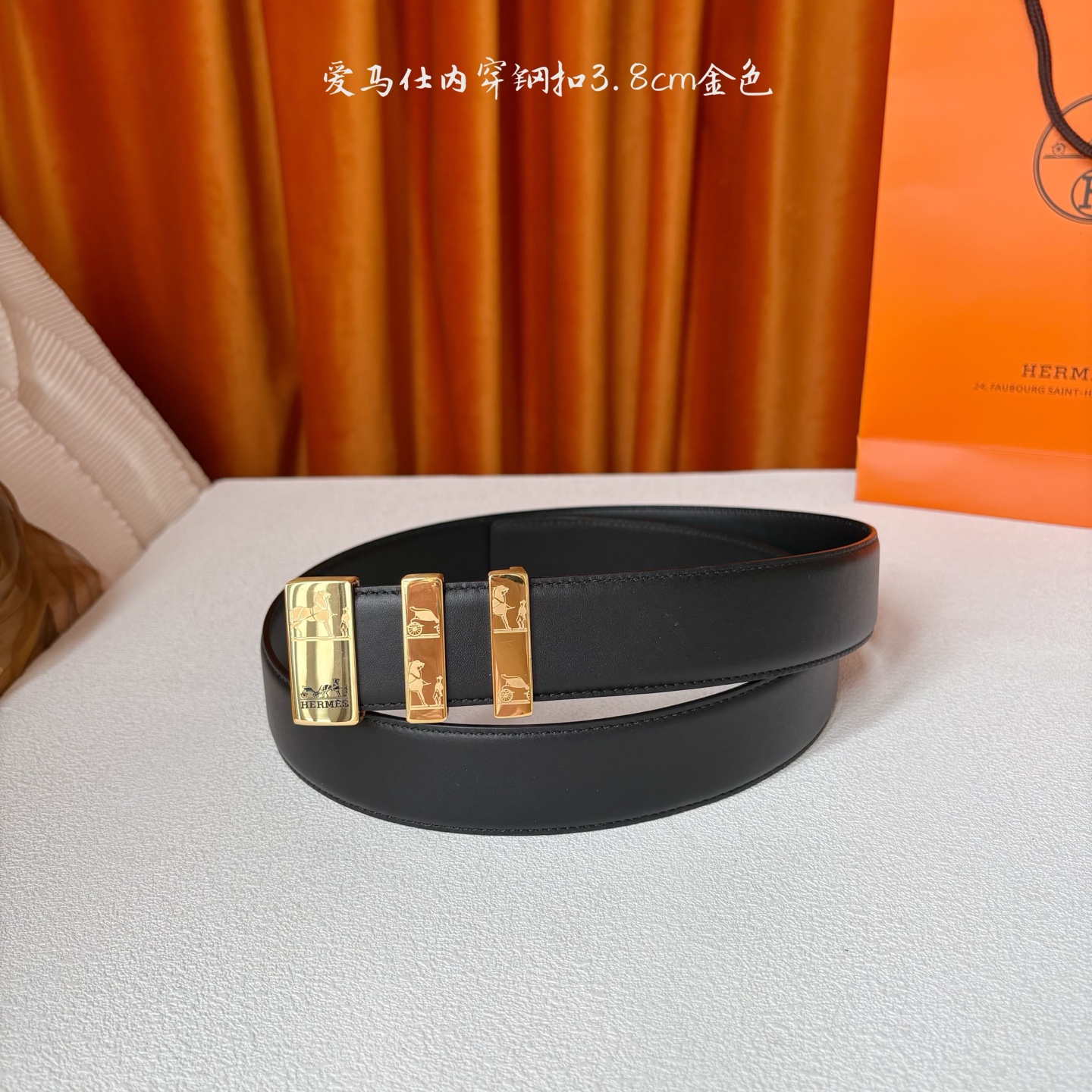 【爱马仕】Hermes 原单爱马仕，宽3.8cm进口原版皮带身，双面可用，内穿精品钢扣，精品电镀五金 ！