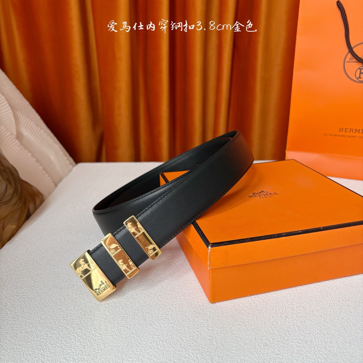 【爱马仕】Hermes 原单爱马仕，宽3.8cm进口原版皮带身，双面可用，内穿精品钢扣，精品电镀五金 ！