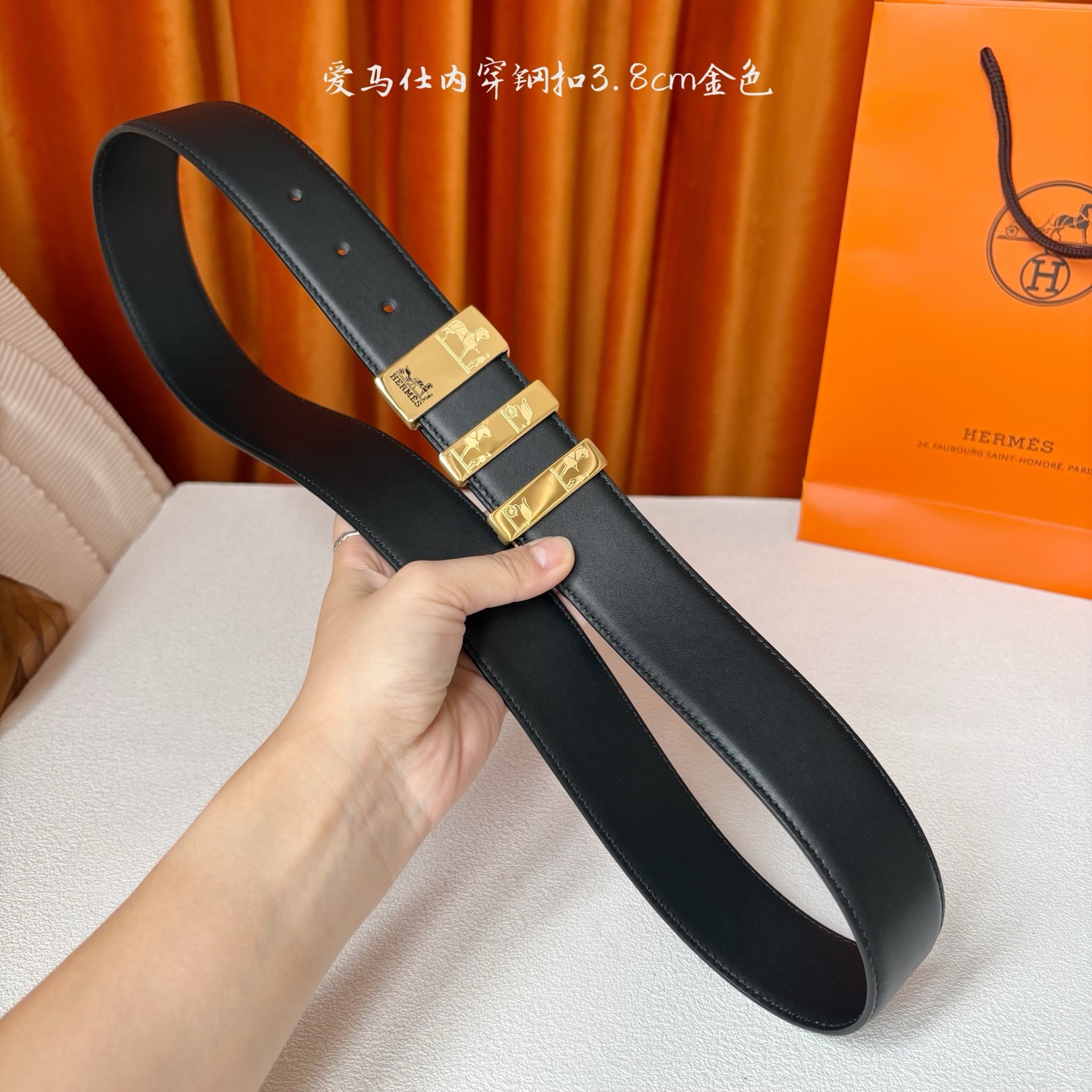 【爱马仕】Hermes 原单爱马仕，宽3.8cm进口原版皮带身，双面可用，内穿精品钢扣，精品电镀五金 ！