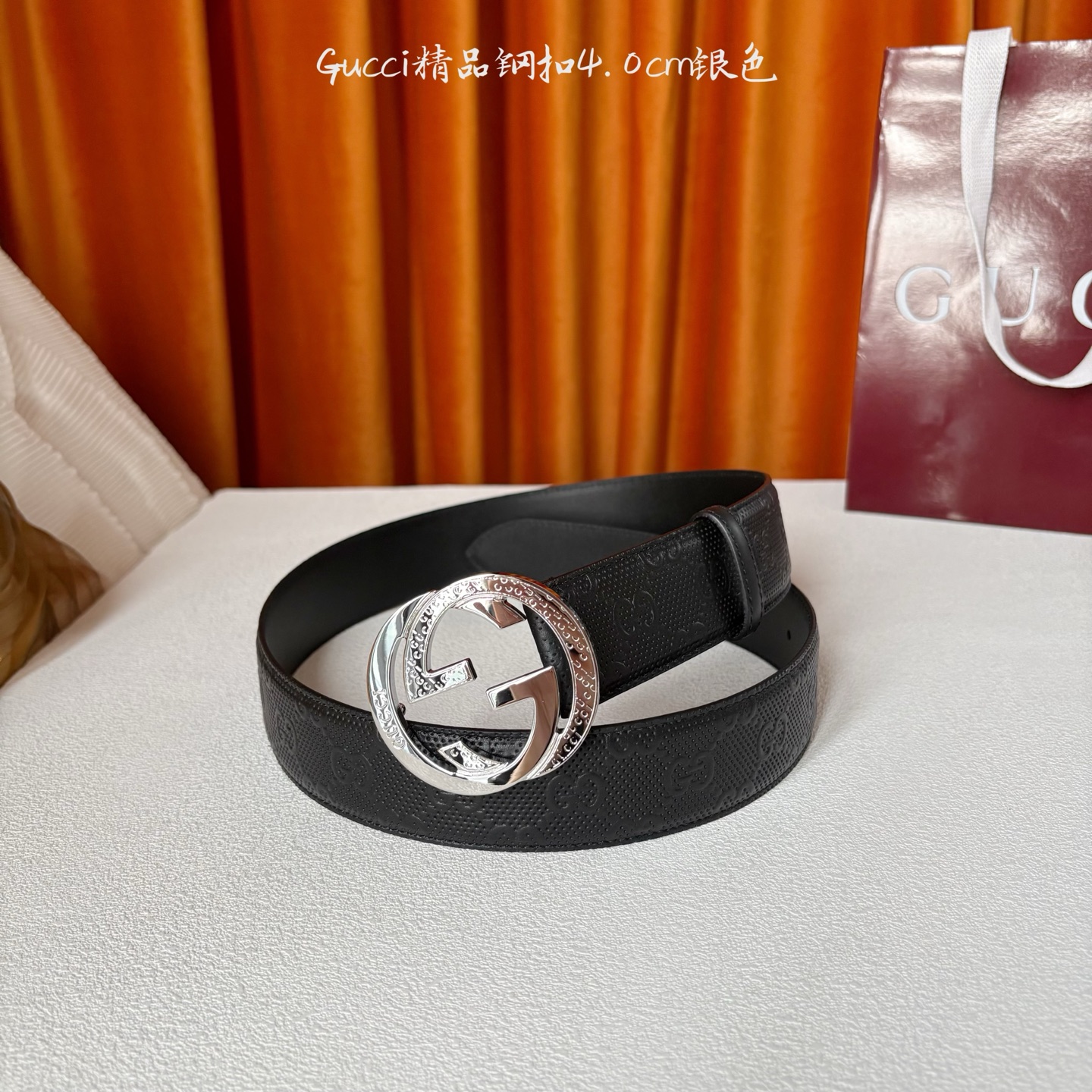 Gucci 经典款压花面 搭配原版皮底 精品钢扣 宽4.0 Cm 经典永不过时款 潮流大方 时尚百搭