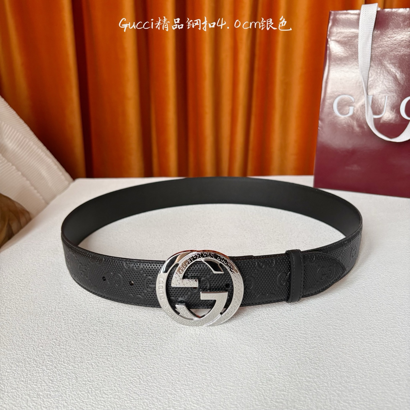 Gucci 经典款压花面 搭配原版皮底 精品钢扣 宽4.0 Cm 经典永不过时款 潮流大方 时尚百搭