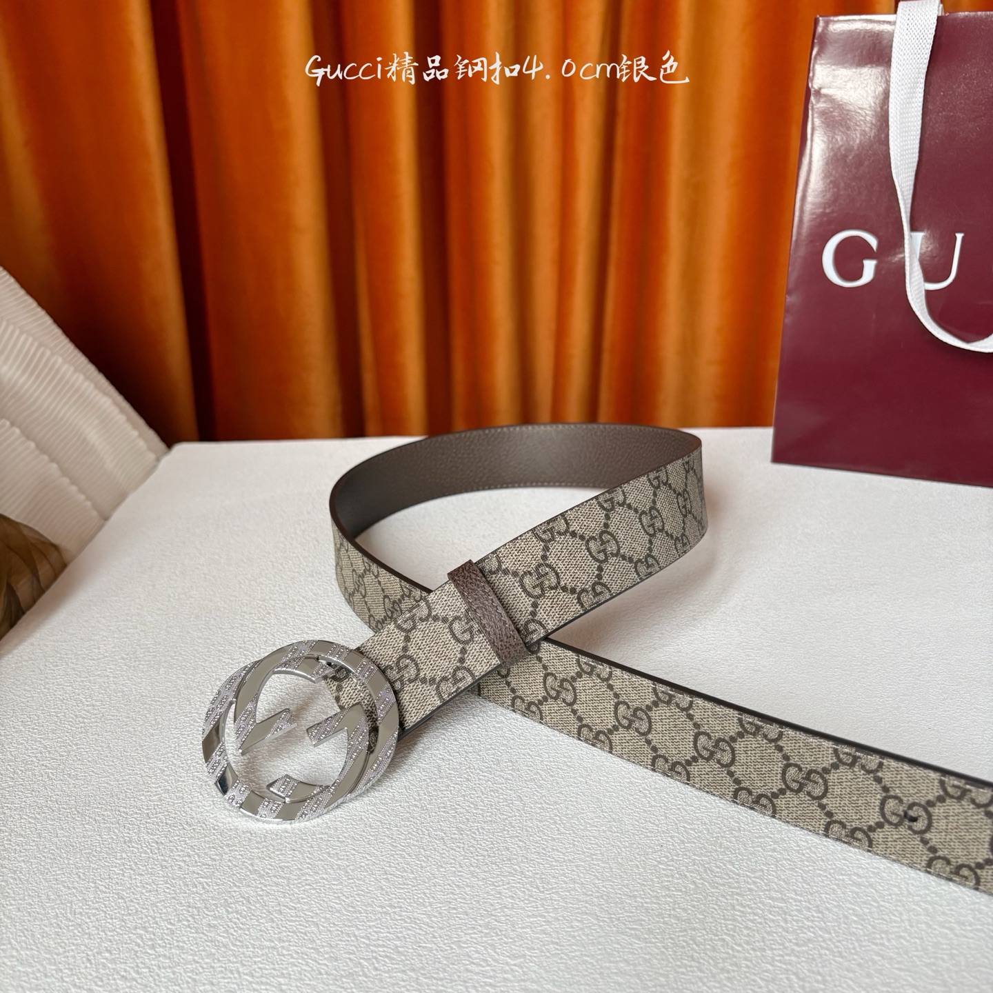 Gucci 经典款pvc印花面 搭配原版猪皮纹底 精品钢扣 宽4.0 Cm 经典永不过时款 潮流大方 时