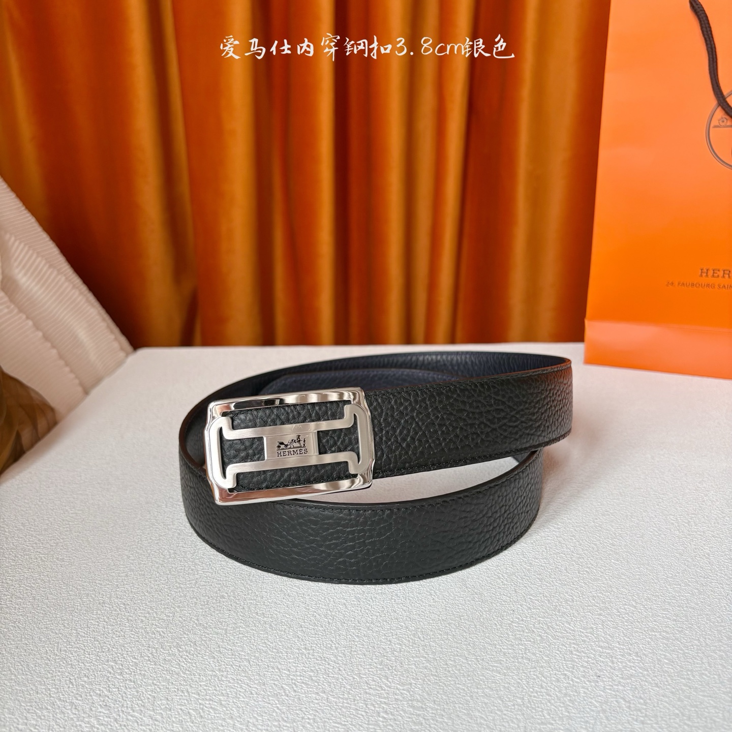 【爱马仕】Hermes 原单爱马仕，宽3.8cm进口原版皮带身，双面可用，内穿精品钢扣，精品电镀五金 ！