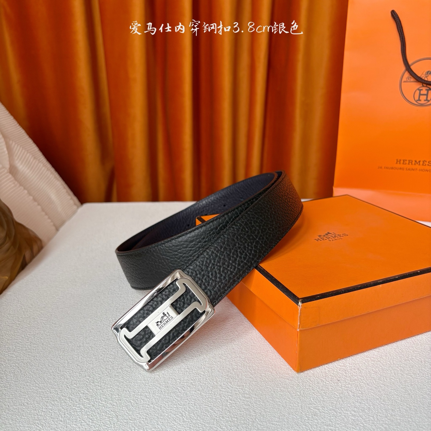 【爱马仕】Hermes 原单爱马仕，宽3.8cm进口原版皮带身，双面可用，内穿精品钢扣，精品电镀五金 ！