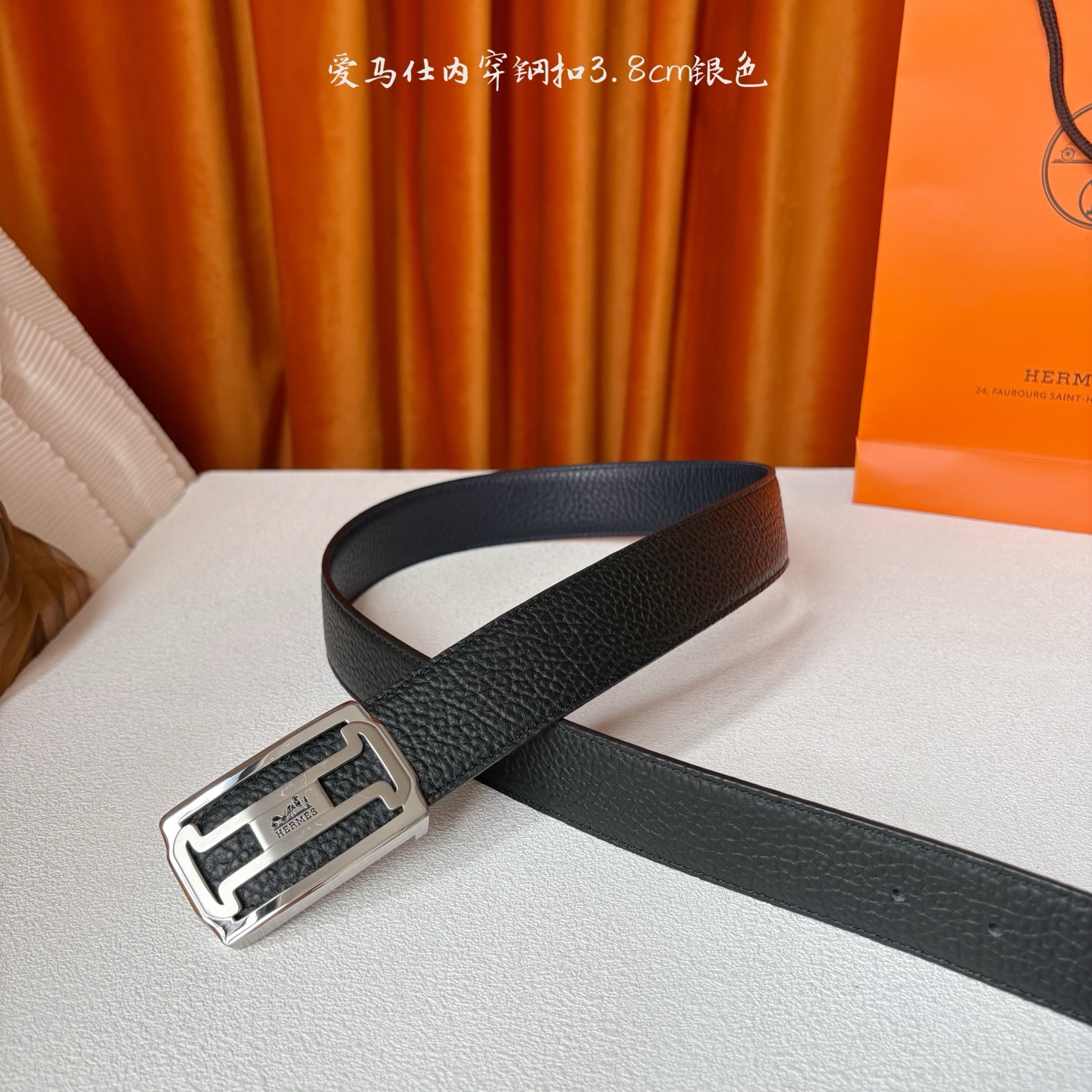 【爱马仕】Hermes 原单爱马仕，宽3.8cm进口原版皮带身，双面可用，内穿精品钢扣，精品电镀五金 ！
