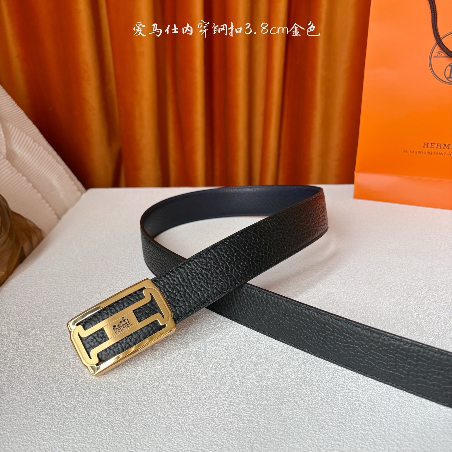 【爱马仕】Hermes 原单爱马仕，宽3.8cm进口原版皮带身，双面可用，内穿精品钢扣，精品电镀五金 ！