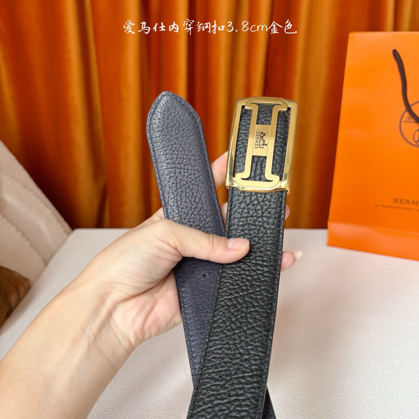 【爱马仕】Hermes 原单爱马仕，宽3.8cm进口原版皮带身，双面可用，内穿精品钢扣，精品电镀五金 ！