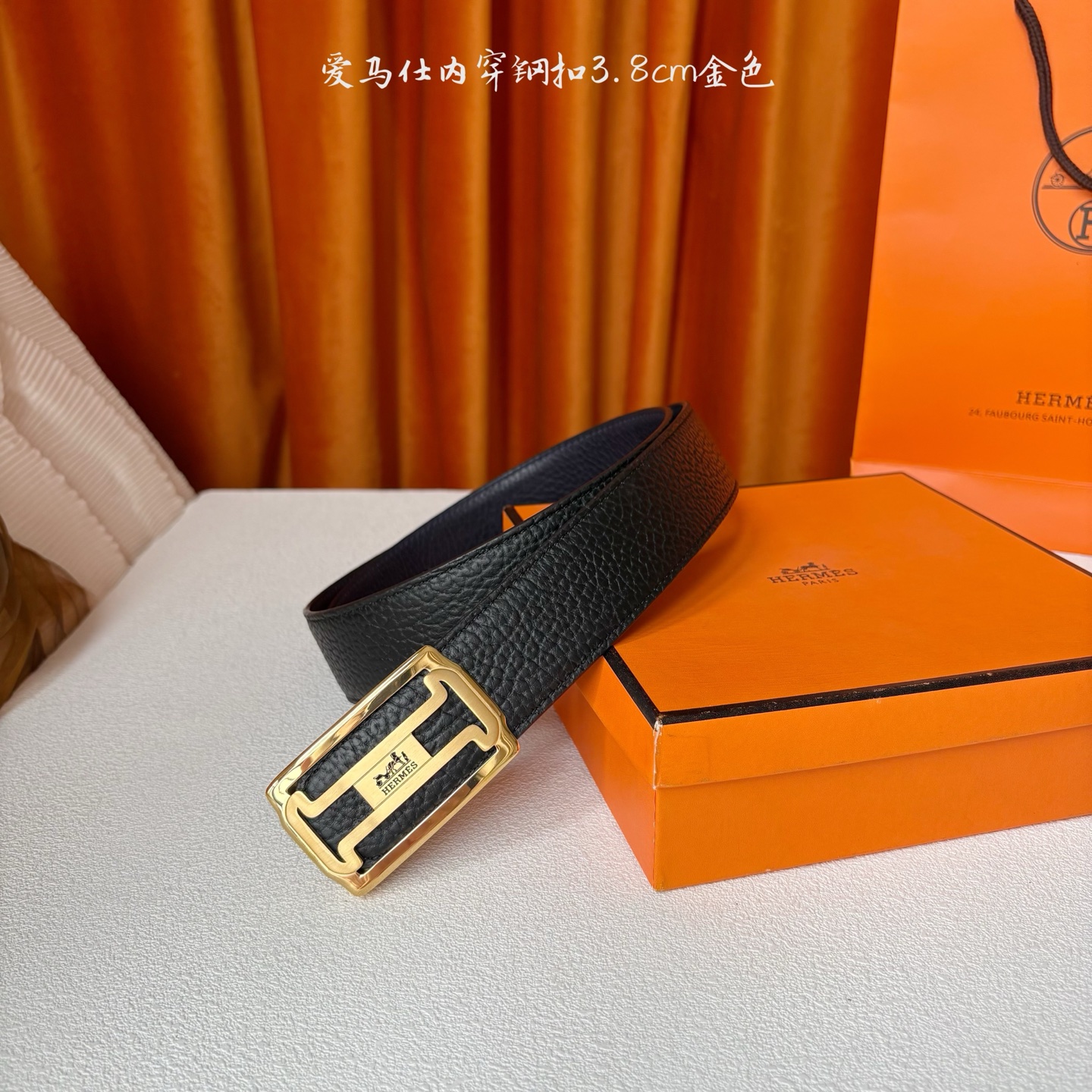 【爱马仕】Hermes 原单爱马仕，宽3.8cm进口原版皮带身，双面可用，内穿精品钢扣，精品电镀五金 ！