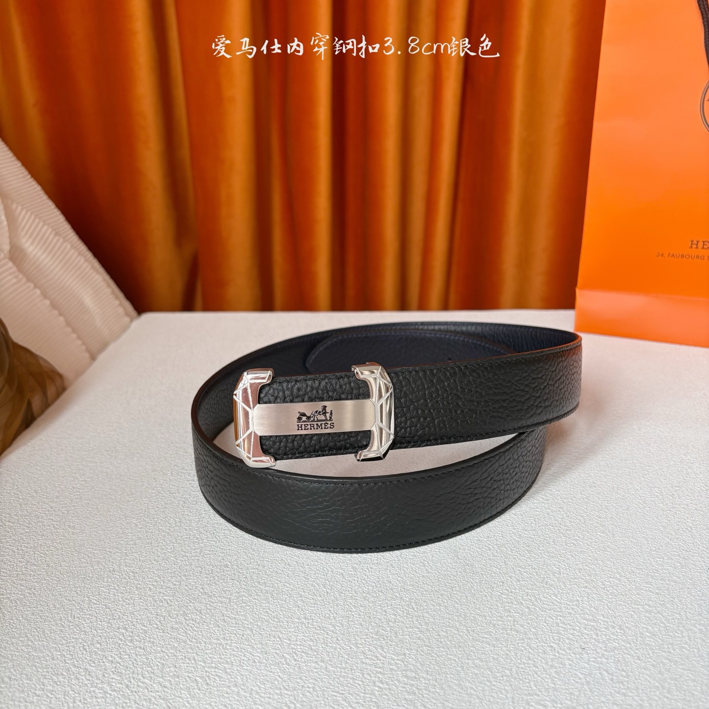 【爱马仕】Hermes 原单爱马仕，宽3.8cm进口原版皮带身，双面可用，内穿精品钢扣，精品电镀五金 ！