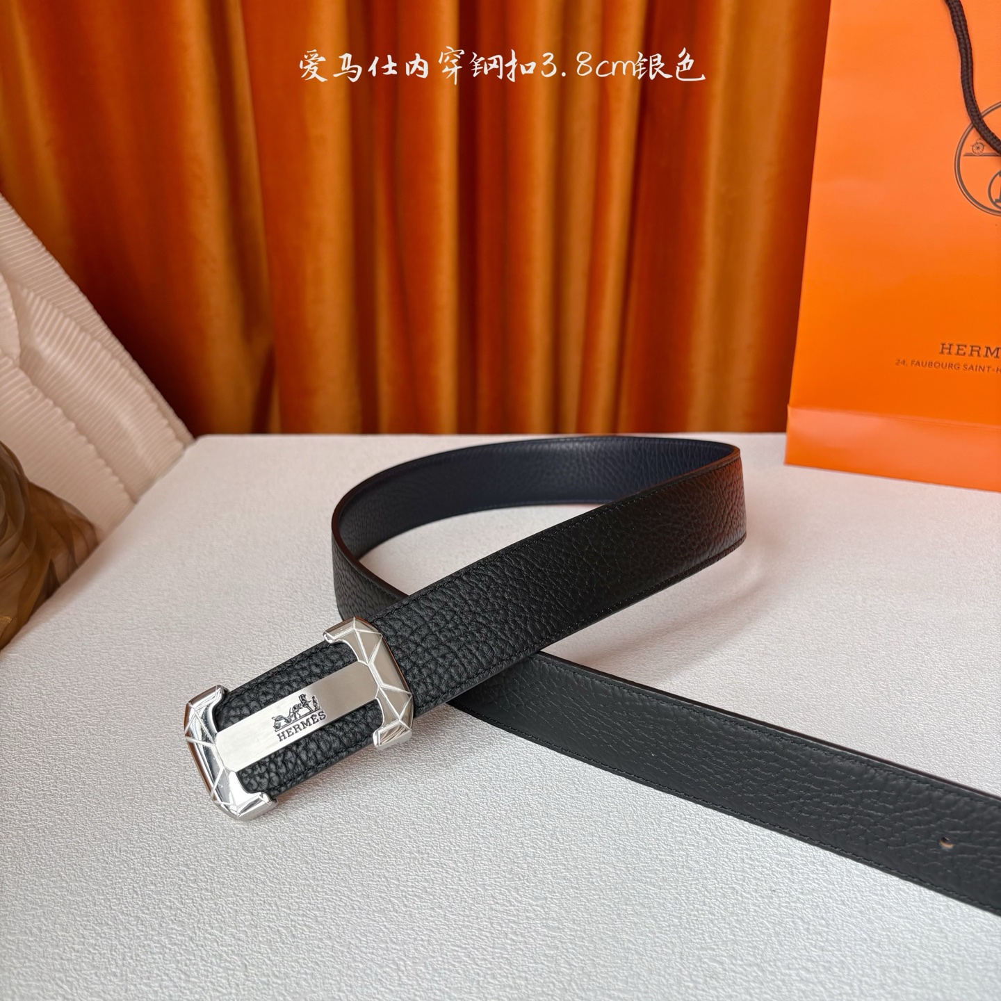 【爱马仕】Hermes 原单爱马仕，宽3.8cm进口原版皮带身，双面可用，内穿精品钢扣，精品电镀五金 ！