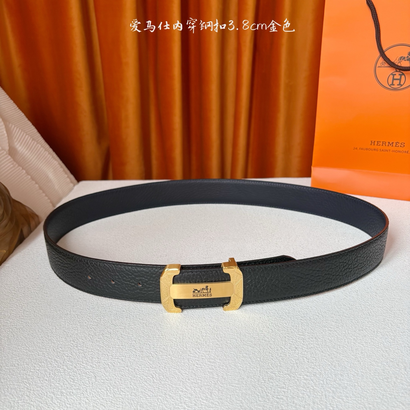 【爱马仕】Hermes 原单爱马仕，宽3.8cm进口原版皮带身，双面可用，内穿精品钢扣，精品电镀五金 ！